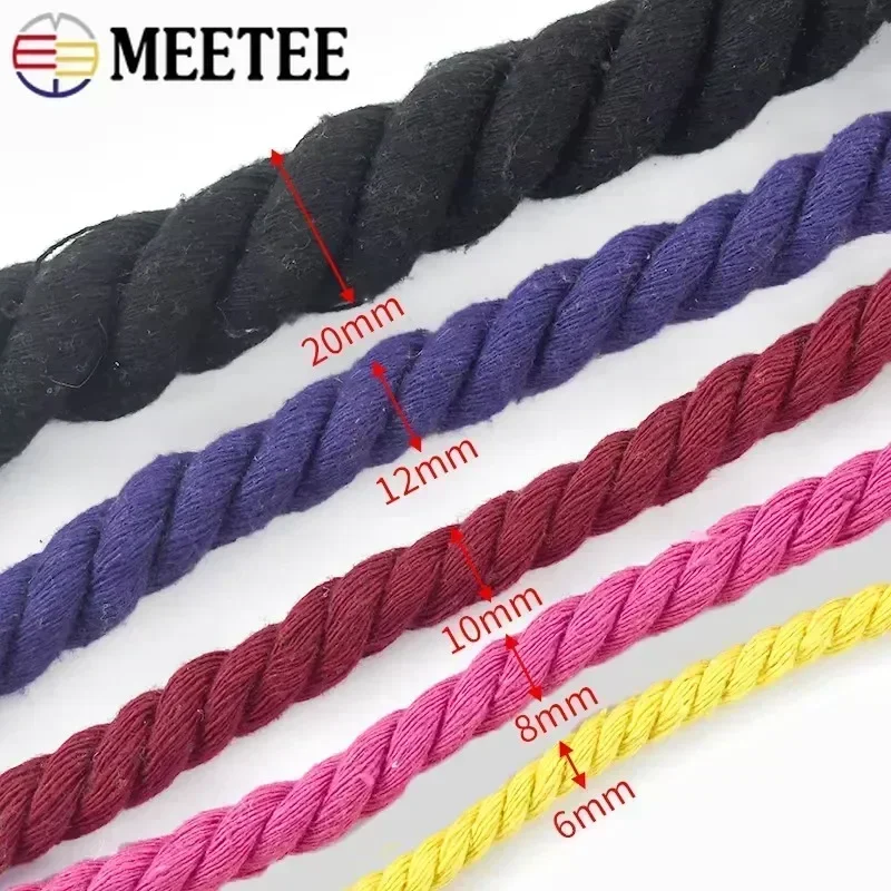 5Meters 5-20mm Colored Cotton Ropes 3 Shares Twisted Cord Weave Cords Decoration Macrame Rope for Bags Sewing Accessories