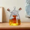 Oil and Vinegar Glass Bottle Clear Kitchen Cooking Container for Kitchen Double Pourer Spout Stoppers 2 in 1 for Kitchen Cooking 4