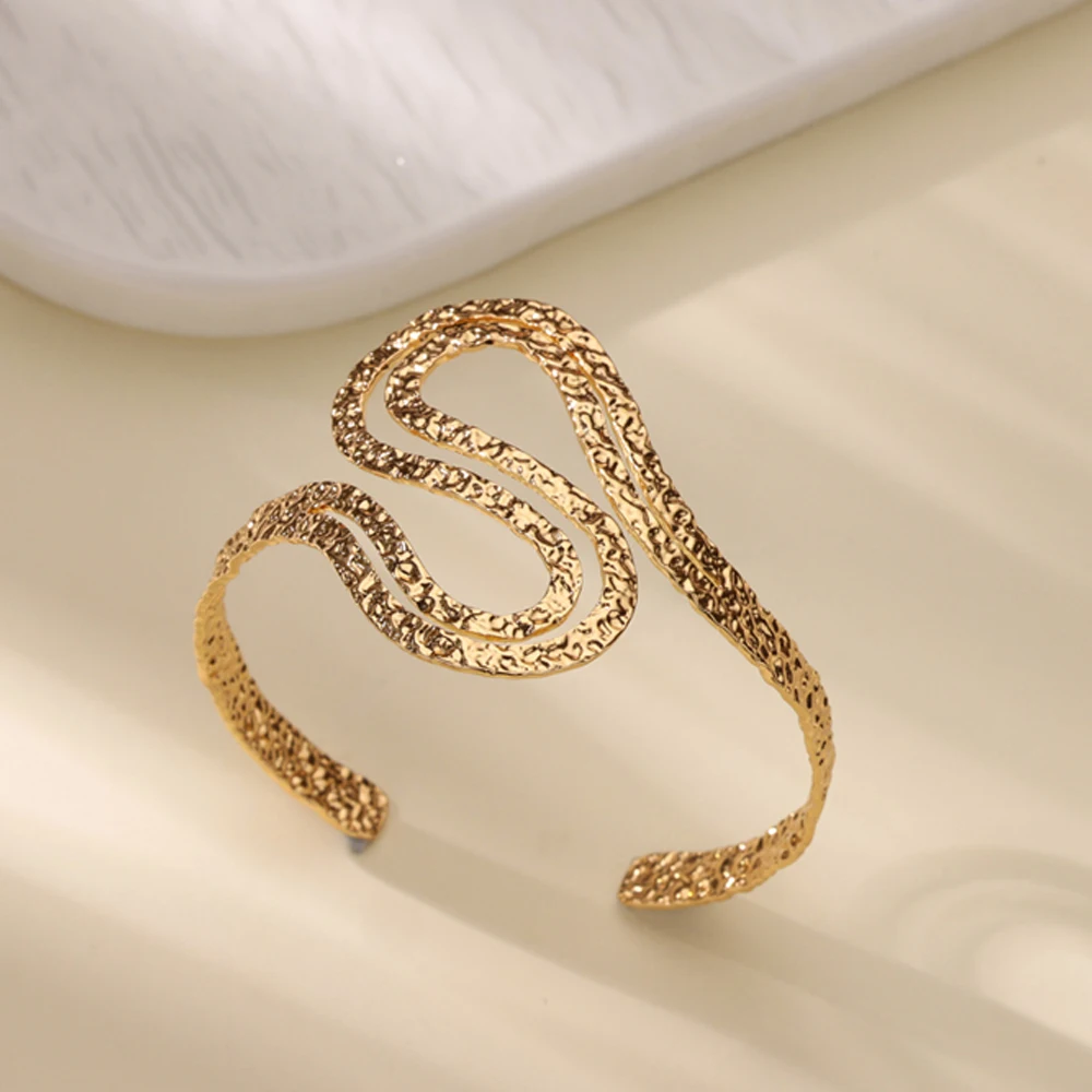 Gold Color Geometric Aesthetic Flower Leaf Bangle - Stainless Steel Bracelet