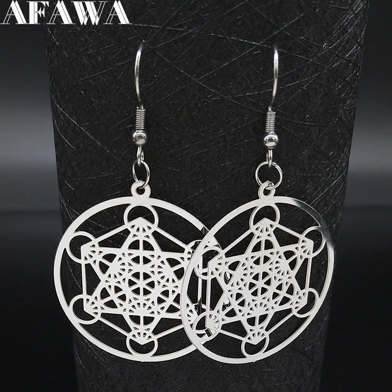 Strega Donna Orecchini Cubo Di Metatron: Geometria Sacra, Argento