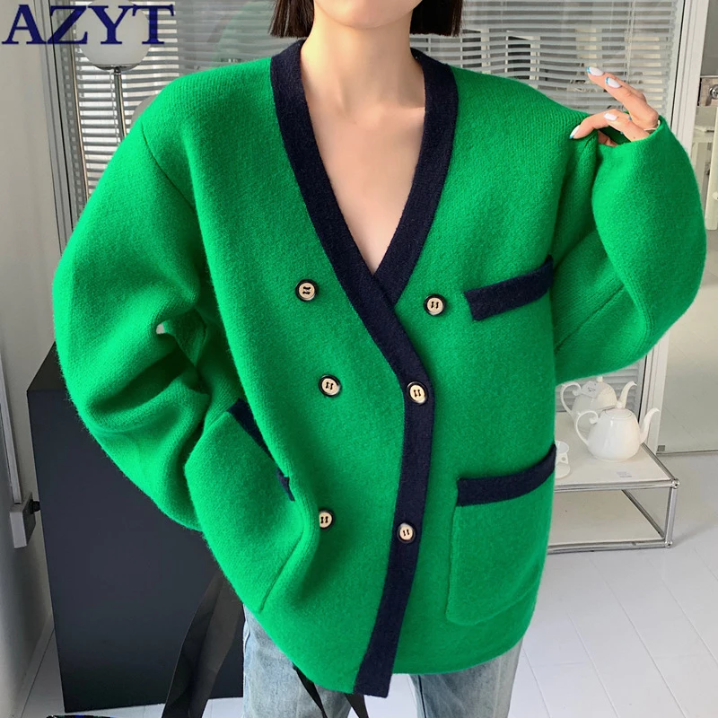 

Женский двубортный кардиган AZYT, Мягкий трикотажный кардиган, весна-осень 2022