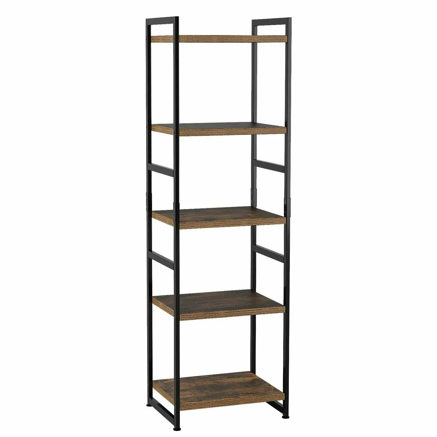 5 Tier Vintage Shelving Unit Wood and Metal Book Shelves for Home
