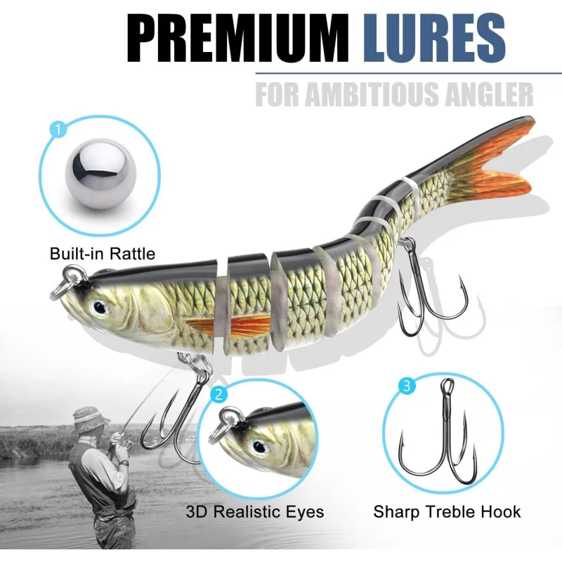Fishing Lures for Freshwater and Saltwater,  Slow Sinking Lifelike Jointed Swimbait for Bass Trout Crappie Walleye Pike - 2