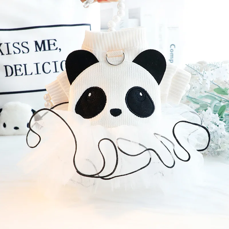 

Платье с юбкой в виде панды, одежда для собак, кружевная Одежда для собак, модный теплый милый тренировочный костюм для домашних животных на осень и зиму, одежда для собак