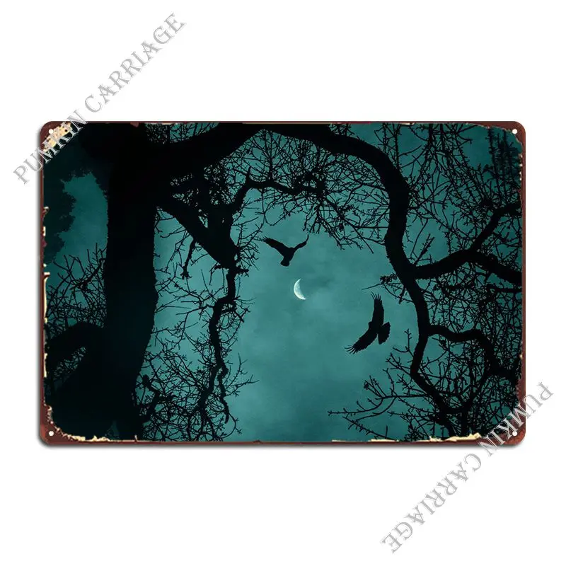 Mystic Oak Tree And Ravens Metal Sign Club Party Retro Wall Decor Garage Tin Sign Poster