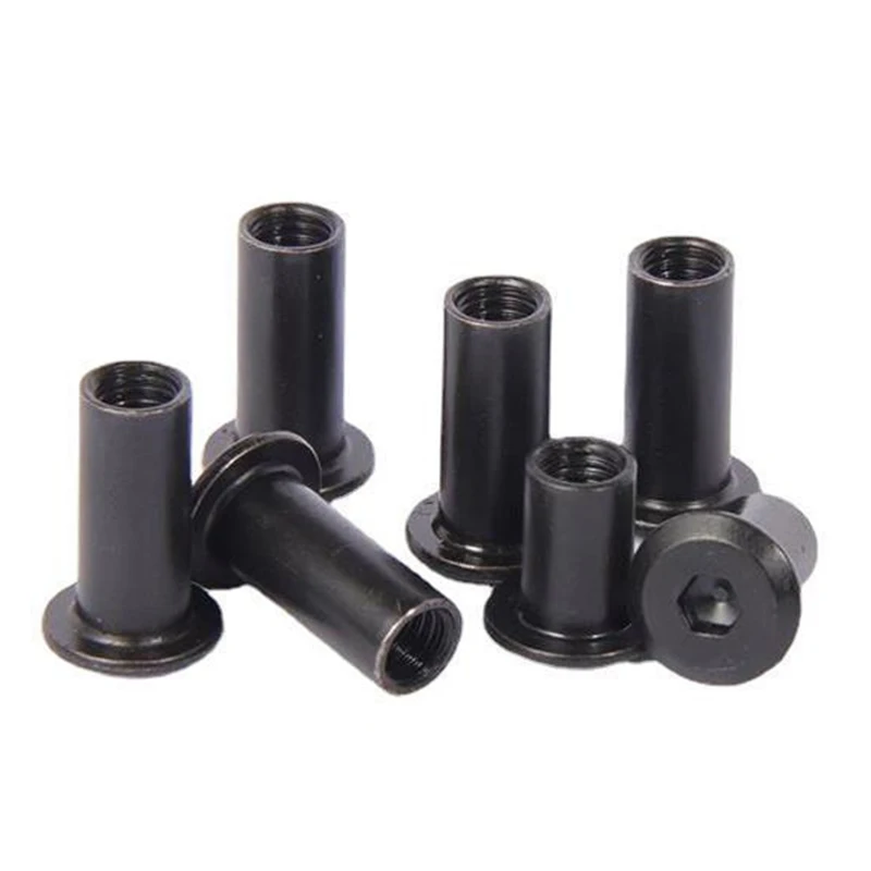 Metal Rivets 10pcs/lot M3 M4 M5 M6 M8 Black Zin Plated Large Flat Hex Socket Head Rivet Connector Insert Joint Sleeve Cap Butt Nut