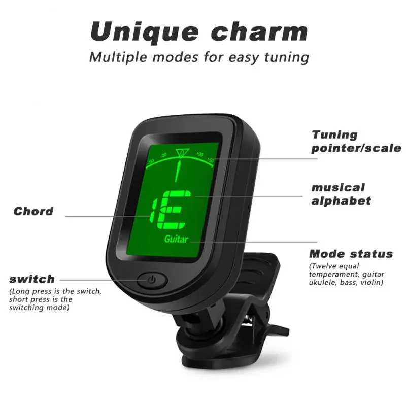 Guitar Tuner Digital Clip-On Tone Tuner For Electric Ukulele Bass Violin Universal 360Degree Rotatable Sensitive Built-in Batter guitar tuner