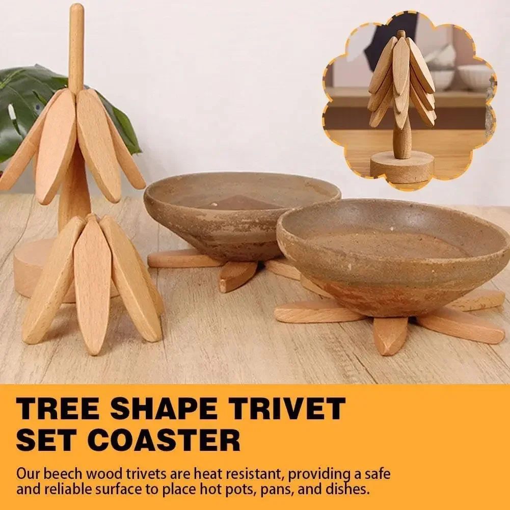 Set di sottopentola a forma di albero, 4 pezzi sottopentola in legno per piatti caldi, a forma di albero di Natale, tappetino da tavolo sagomato per accessori da cucina, decorazione per la