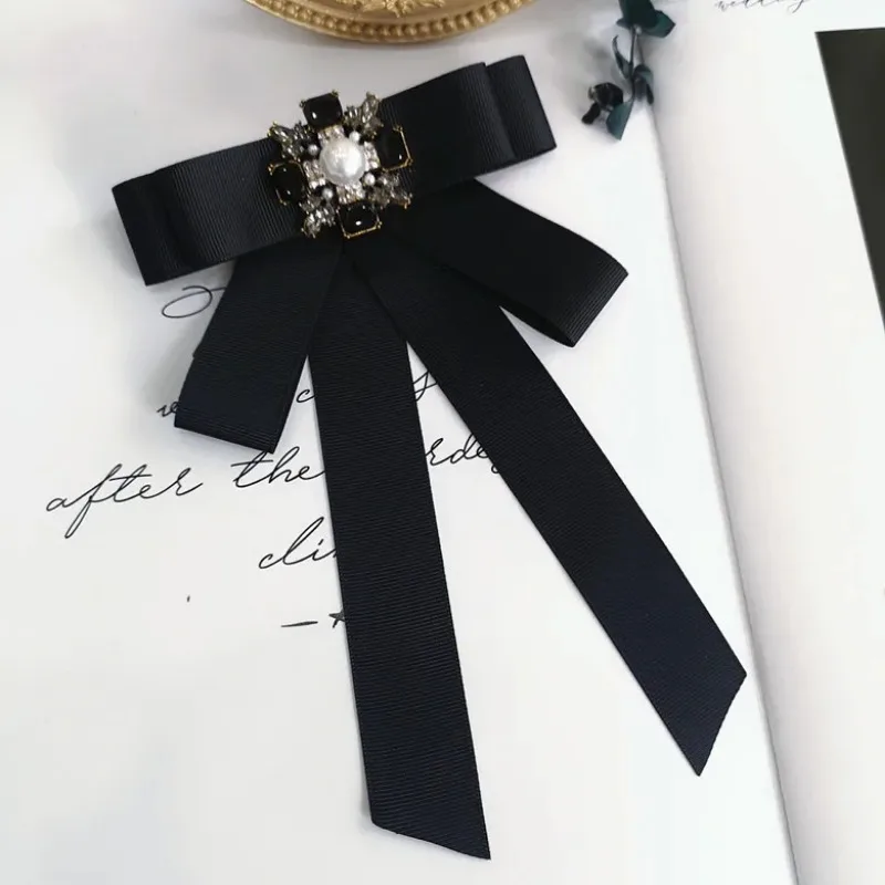 ailian Bowknot strass nastro fiocco spilla pre-legato papillon per le