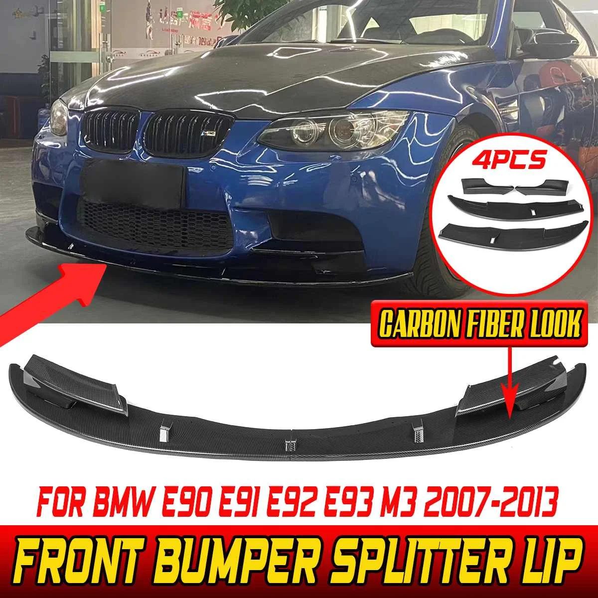 

Glossy Black/Carbon Fiber Look Car Front Bumper Lip Splitter Chin Bumper Body Kits Spoiler For BMW E90 E91 E92 E93 M3 2007-2013