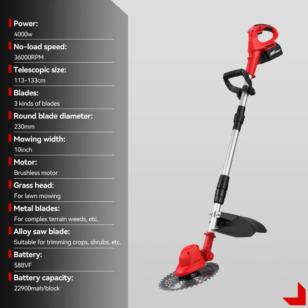 10Inch 4000W Brushless Electric Lawn Mower 36000RPM Cordless Grass Trimmer Length Adjustable Garden Tools For Makita 18V Battery 2