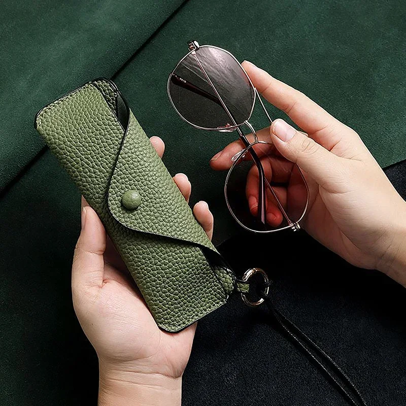 New Portable Retro PU Leather Glasses Bag with Lanyard Hanging Sunglasses Case Simple Eyeglasses Storage Box Eyewear Case