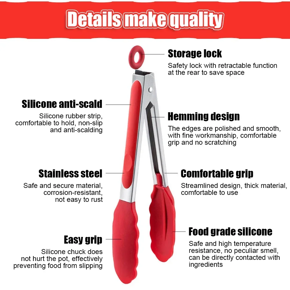Silicone Clips Bread Barbecue Steak Food Clips 7/9/12 inch Kitchen Accessories