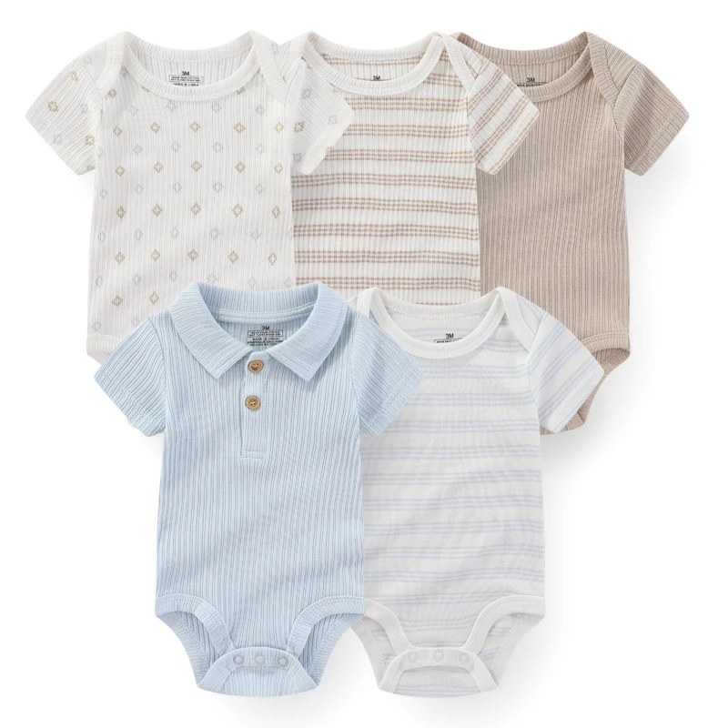 Newborn Baby Short Sleeve Bodysuit 5-Pack Unisex baby Cute Clothes 0-12Months Baby Soft Cotton Clothing Set 1