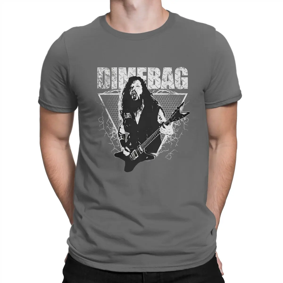 thumbnail image 1 of Camiseta de guitarrista legendario para hombre, Dimebag Darrell, cuello redondo, manga corta, tela, regalo de cumpleaños divertido y de alta calidad., 1 of 7