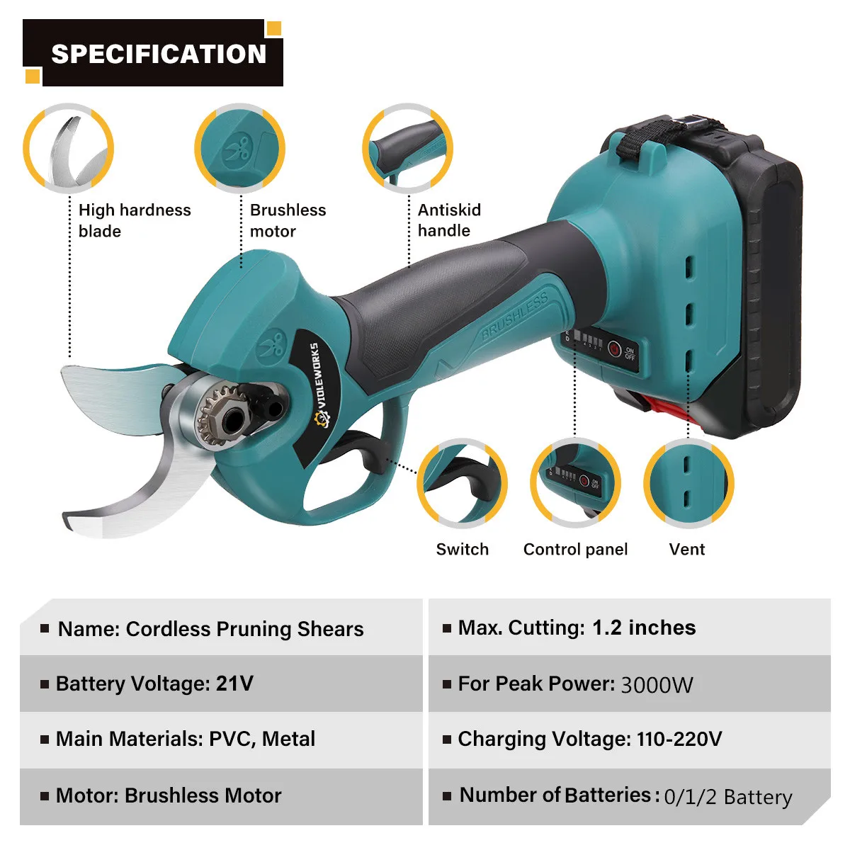 4 Gears Brushless Electric Pruning Shears for Makita 18V Battery Cordless Electric Garden Scissor Rechargeable Fruit Tree Pruner 5