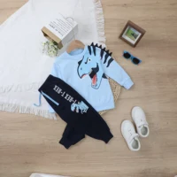 Boys' long-sleeved sweater and pants set, round-neck, pure cotton, domineering dinosaur design, casual pullover sweater set