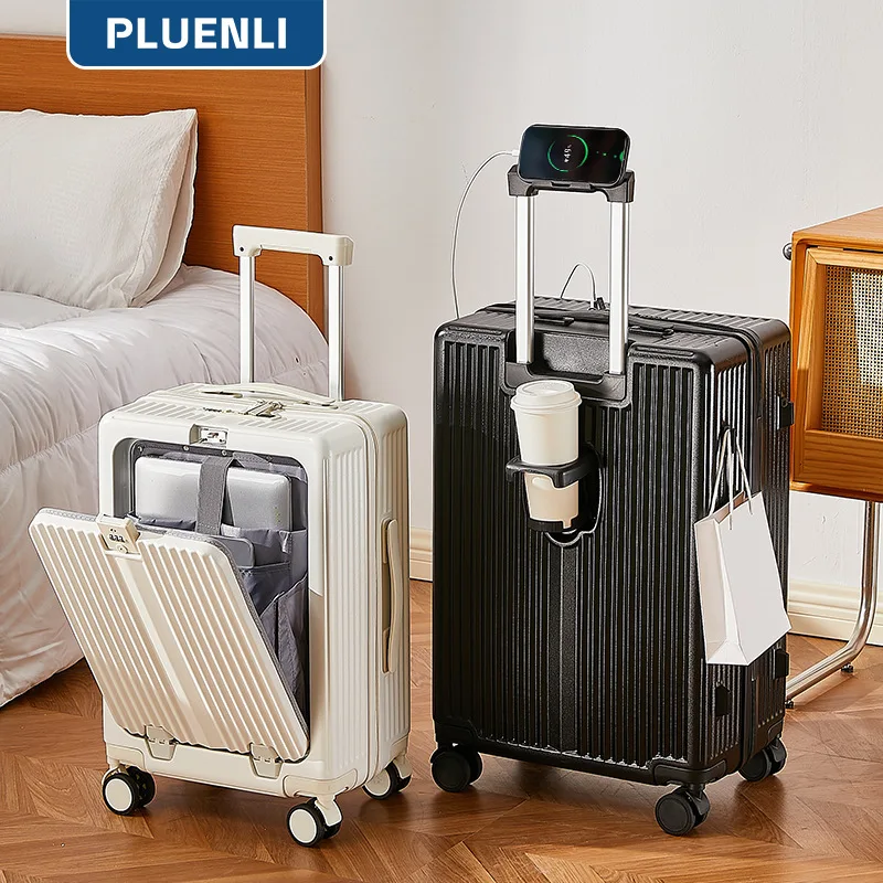 

PLUENLI Front Open Cover Luggage Student Large Capacity Suitcase Universal Wheel Password Suitcase Trolley Case