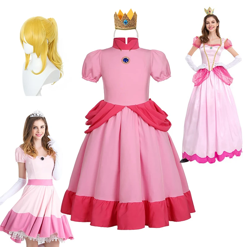 

Adult Pink Princess Peach Costume Women Cosplay Party Halloween Fantasia Carnival Dress Up Clothing for Women Fancy Dress S-XXL