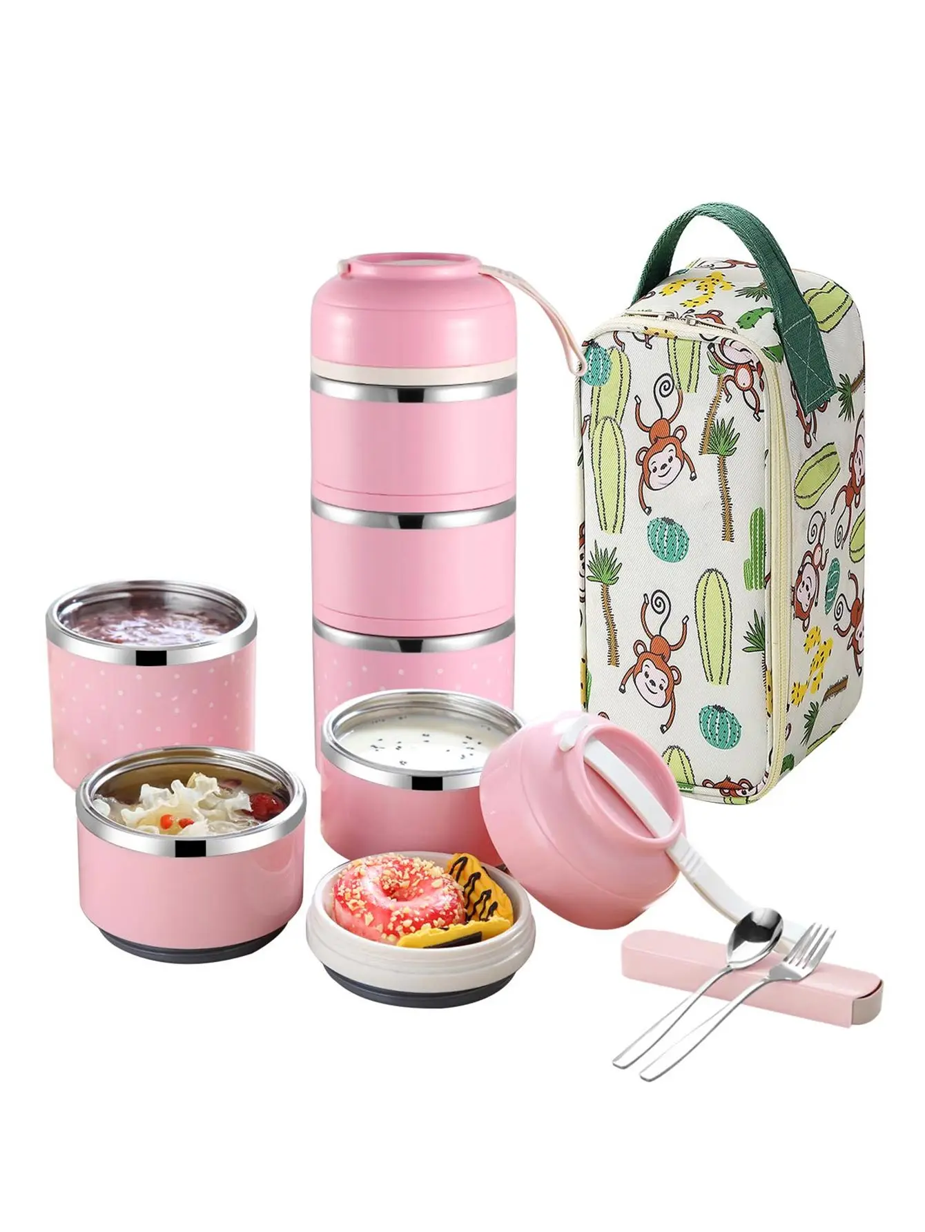 WORTHBUY Stainless Steel Eco-Friendly Leakproof Japanese Style Lunch Box Layers Thermal Suit for Office School Picni