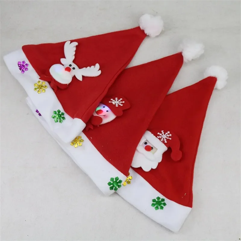 Christmas Hat LED Glowing Santa Hat New Year Christmas Decorations for Home Kids Adults Cap Holiday Gifts christmas beanie hat