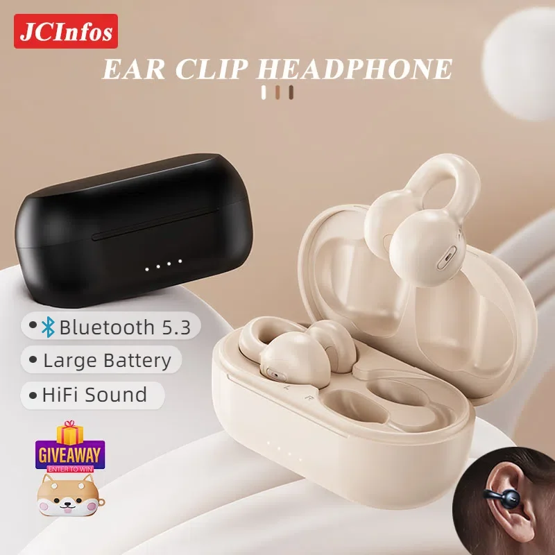 

Ear Clip Earphones Bluetooth 5.3 Headphones Bone Conduction Wireless Sports Game Touch Control Headsets Noise Cancelling Earbuds