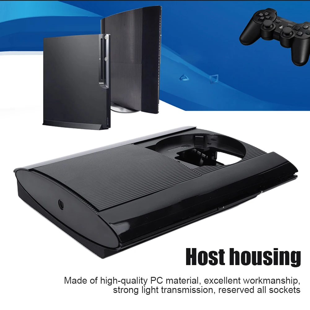 완전한 하우징 쉘 케이스 풀 키트 게임 액세서리, 새로운 콘솔 페이스플레이트 커버, PS3 슈퍼 슬림 4K 4000 용 나사 포함, 블랙