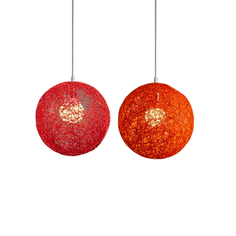 

2 Pcs Rattan And Hemp Ball Chandelier Individual Creativity Spherical Rattan Nest Lampshade, Orange & Red