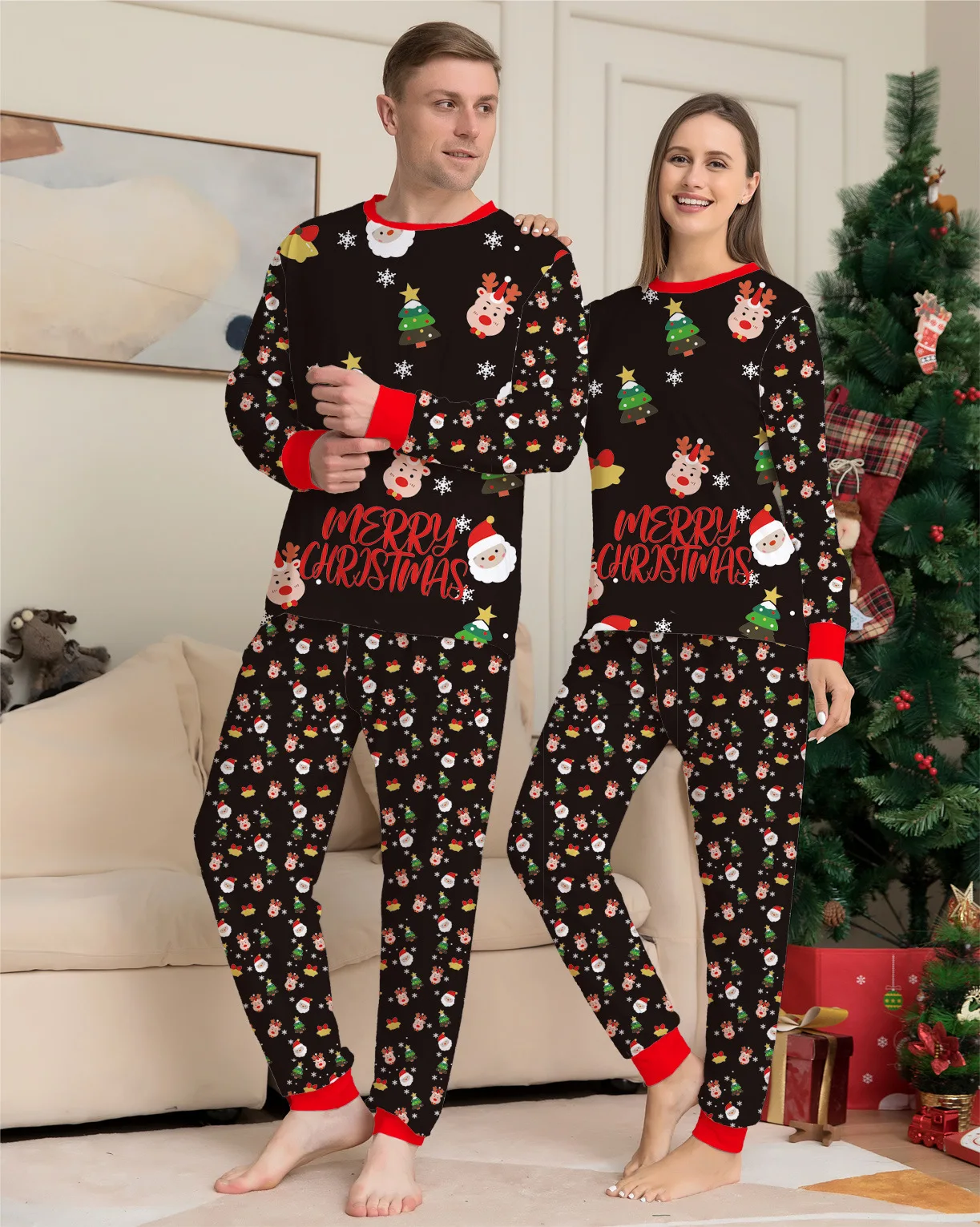 thumbnail image 4 of Conjunto de pijamas a juego para toda la familia de Navidad 2024, pijama con estampado de Papá Noel y ciervo navideño, conjunto de ropa para adultos y niños, mono de bebé y ropa para perros, 4 of 5