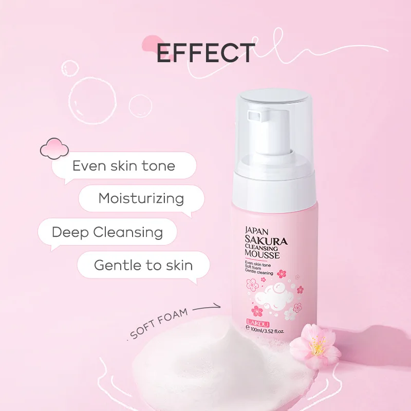 LAlKOU Japan Sakura Cleansing Mousse Facial Cleanser  Shrink Pores Deep Clean Oil Control Moisturizing Skin Care 100ml 2