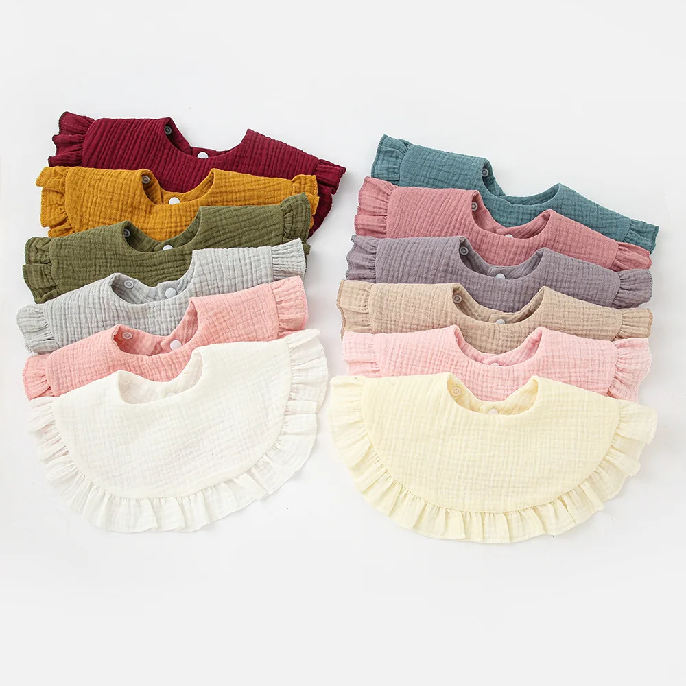 

New Baby Gauze Feeding Drool Bib Ruffle Solid Infants Saliva Towel Soft Cotton Burp Cloth For Toddler Kids Bibs Korean Style New