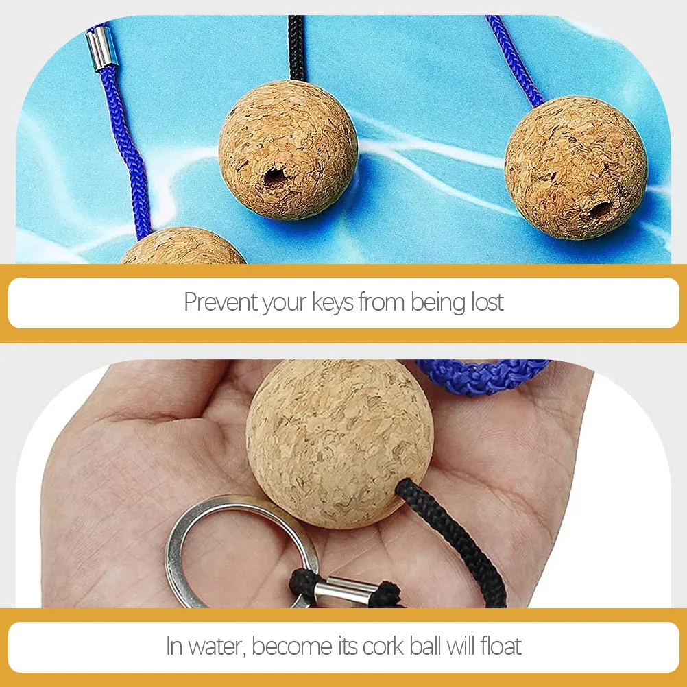 4Pcs 플로팅 키체인 코르크 볼 디자인 부력이 있는 간편한 휴대용 키링 보트 타기 낚시 서핑 세일링 수영장 해변용