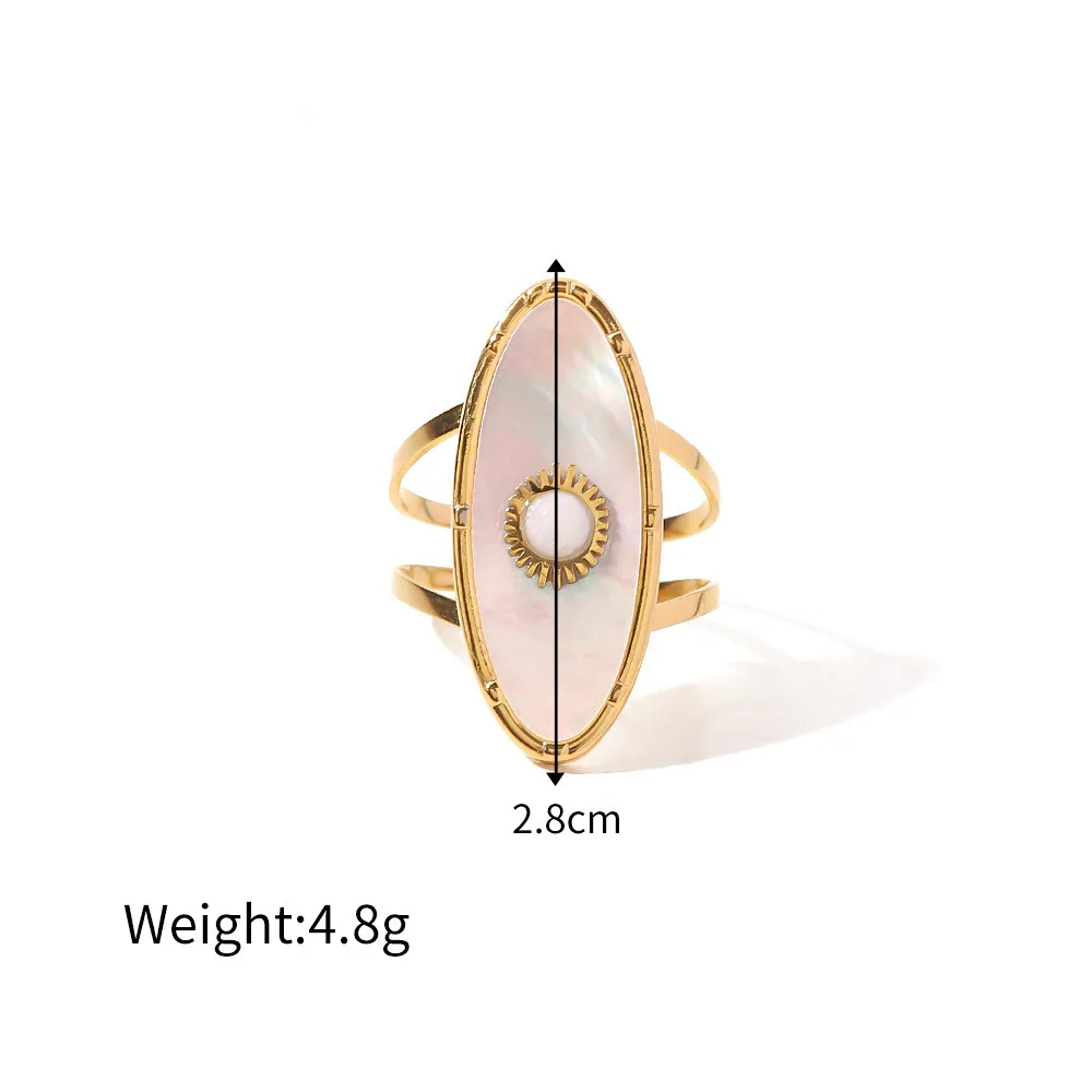 Stainless Steel Light Luxury Oval Eyes White Shell Ring New Trendy 18K Gold Plating Ring for