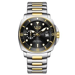 Elegant Men's Luminous Waterproof Business Watch with Calendar in Gift Box (Gold black)