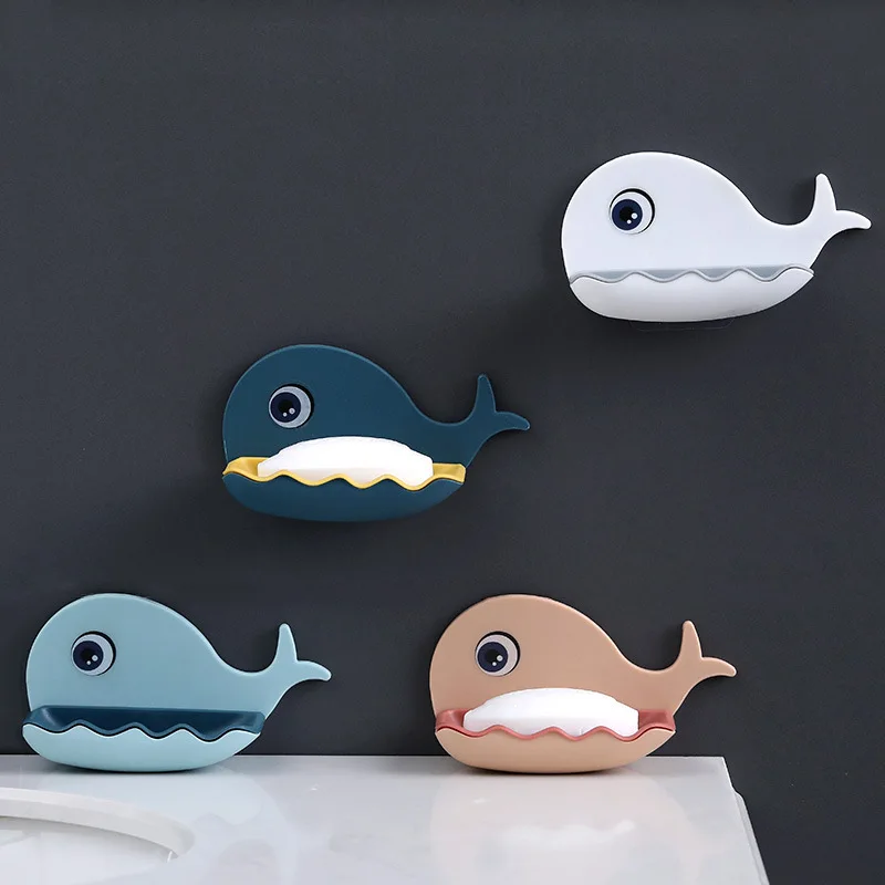 1PCS Wall Mounted Soap Dish for Bathroom Shower Portable Whale Soap Holder Plastic Sponge Tray for Kitchen Bathroom Accessories 2