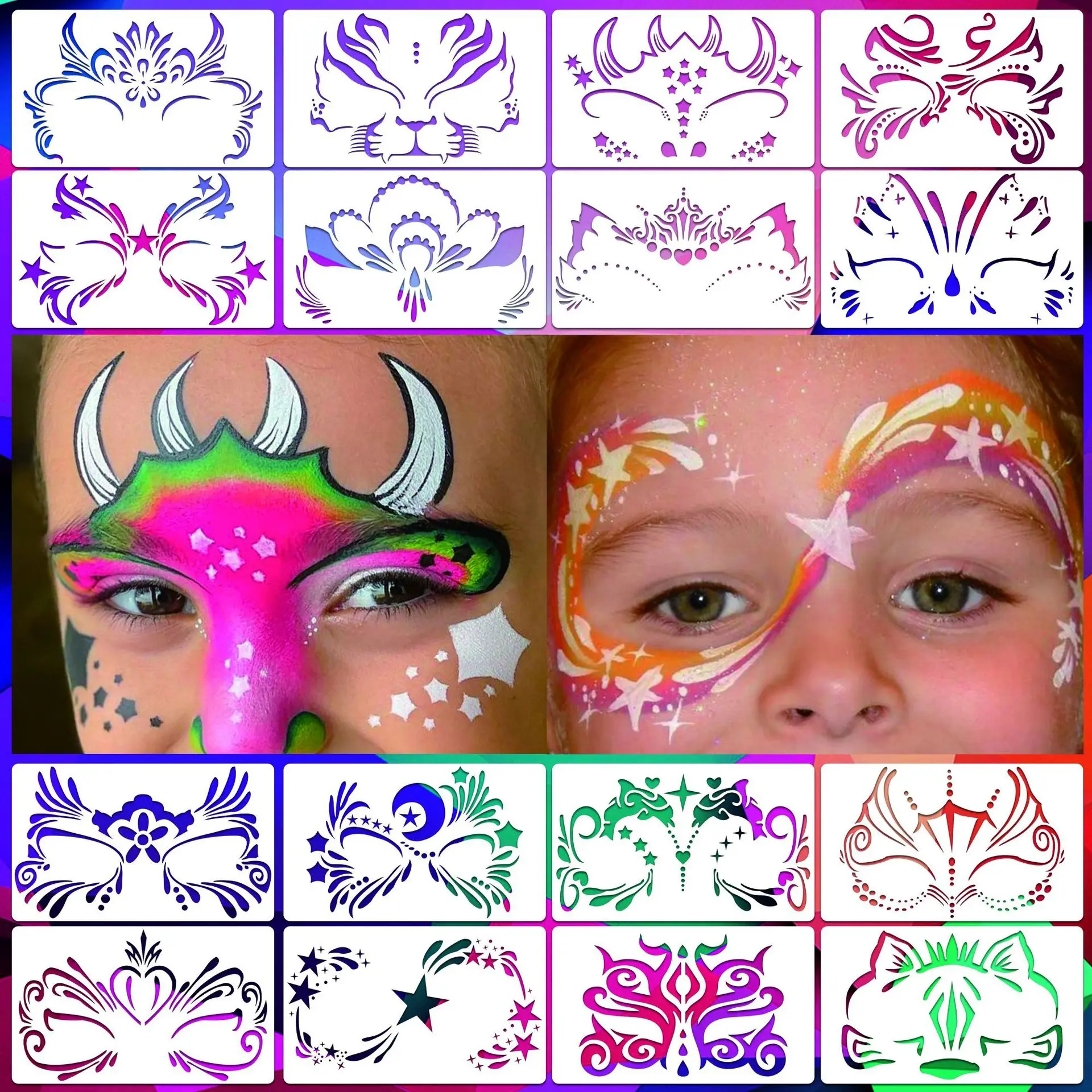 Face Painting Template 16 Face Skeleton Painting Stencil New Mask Set DIY Kids Graffiti Hand Painting Aids Tattoo Stencils Stage Party Holiday Makeup