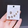 Classic 3 Pairs Square Heart Round Cubic Zircon Stud Earrings Set Gold/Silver Color Crystal Jewelry 5