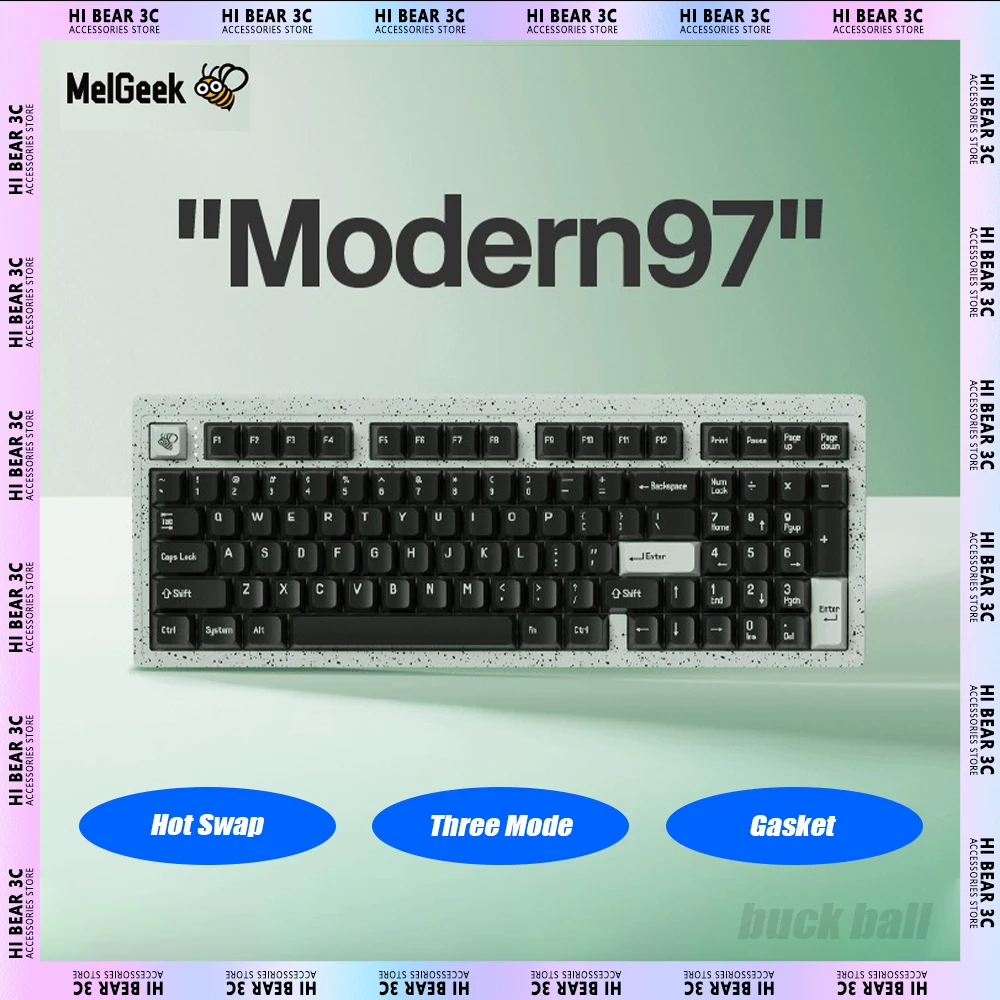 

Механическая клавиатура MelGeek модер97, три режима, горячая переключение, динамическая RGB Беспроводная игровая клавиатура, регулируемая