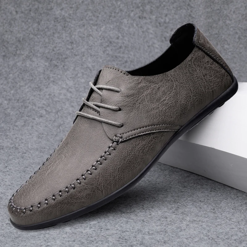 

Leather Men Casual Shoes Outdoor Lace Up Fashion Soft Non-slip Mens Loafers Male Flats Man Moccasin Large Size 45 46 47