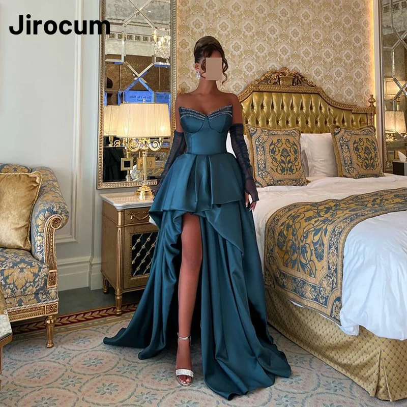 

Jirocum Sweetheart Evening Gown Women's Beaded Sequin A Line Prom Party Dress Satin Side Slit Saudi Arabia Formal Occasion Gowns