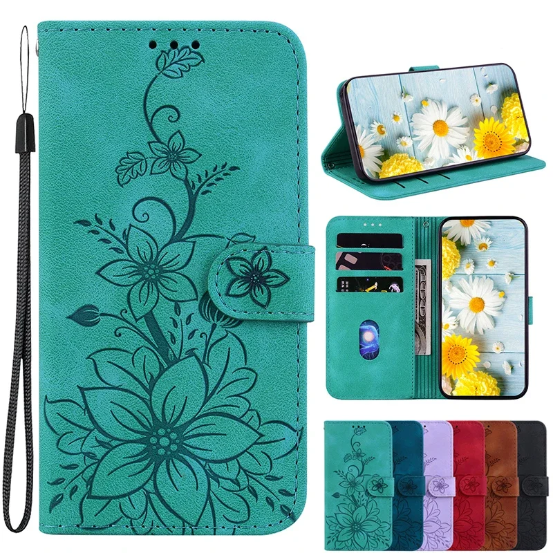 Custodia Portafoglio Per Redmi 10A Con Fiori E Corde – Flip Cover Con Slot Carte E Supporto - 5