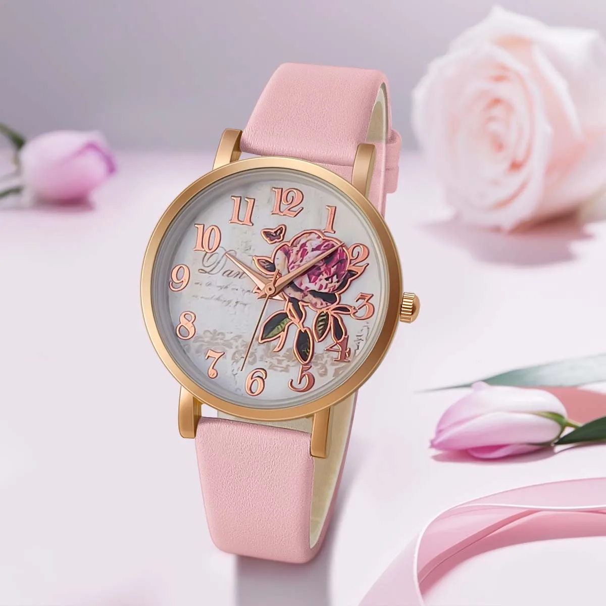 New Style Fashion Casual Luxury Women Peony Dial PU Leather Quartz Watch Elegant Popular Versatwrist Watch Hoilday Gifts Present 4