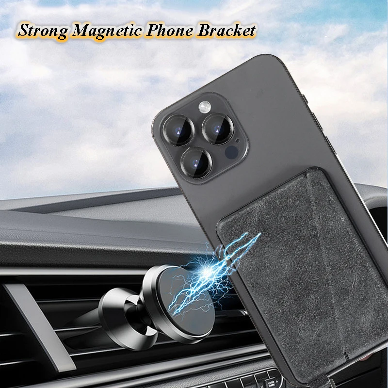 Leather Card Holder Credit Card Case Strong Magnetic Phone Bracket for iPhone Magnet Stand