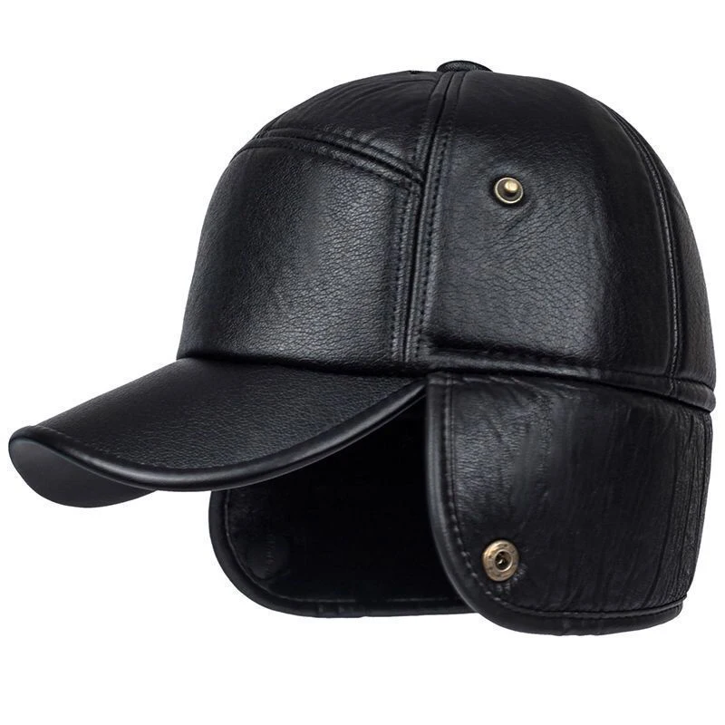 Elderly Pu Hat Male Winter Dad Grandpa Thermal Hat Thick Warm Leather Hat Old Man Ear Protection Cap 4