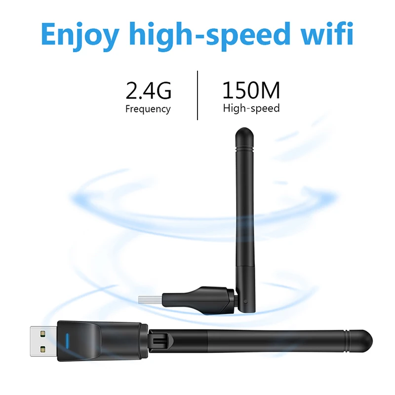 【MT7601 미니 USB WiFi 어댑터 150Mbps 무선 네트워크 카드 RTL8188 네트워크 카드 PC 데스크탑 노트북 2.4GHz용 Wi-Fi 수신기】