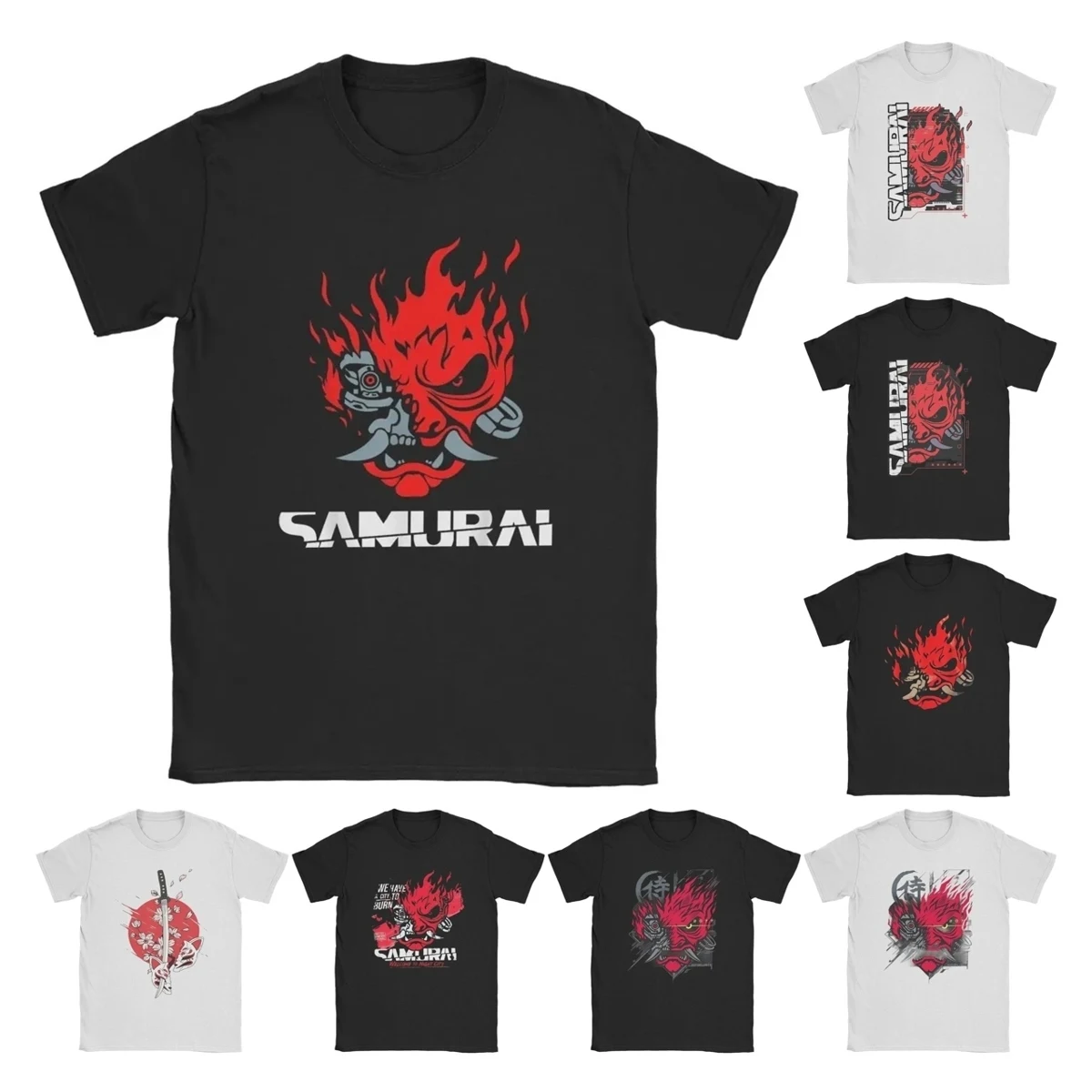 

Men's Samurai Japanese Demon Cyber Punk T Shirt Vintage Gaming 100% Cotton Funny Short Sleeve O Neck Tees 4XL 5XL 6XL T-Shirts
