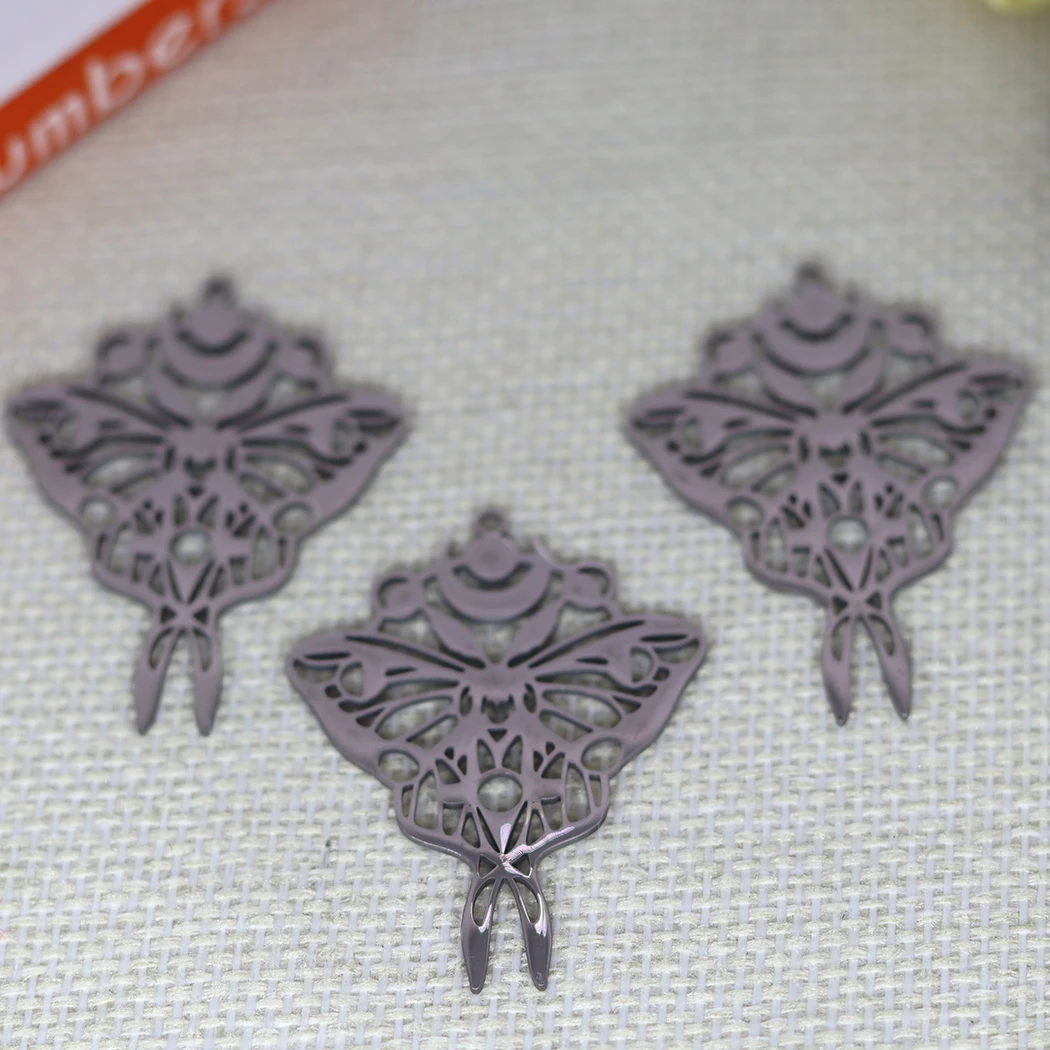 

3pcs/Stainless steel silver double-sided hollow star moon butterfly pendant DIY necklace earrings jewelry accessories