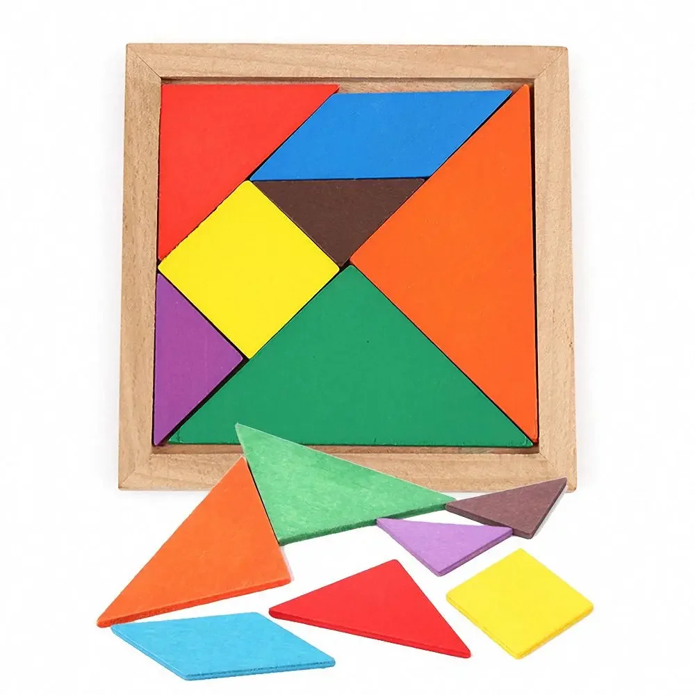 

Kids Montessori Wooden Tangram Jigsaw Puzzle Wood Toys Colorful IQ Game Brain Teaser Intelligent Educational Toy for Childre