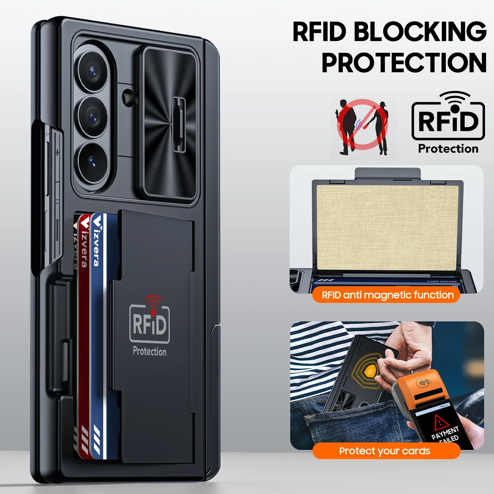 Ultimate Wallet Case with RFID Protection, Hidden Stand, Camera Guard, Shockproof Silicone - Black