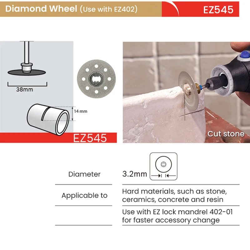 Disque de tronçonnage diamant pour outil rotatif Dremel EZ545 EZ Lock,  coupe les carreaux/céramiques, 1 1⁄2 po
